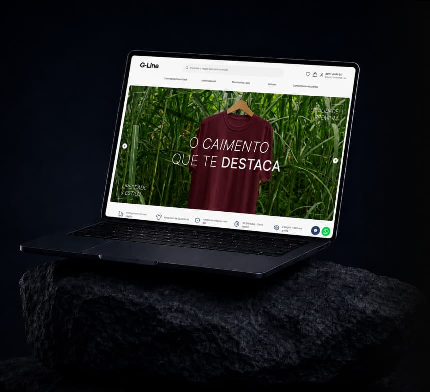Mockup da interface do projeto G-Line - Loja Online