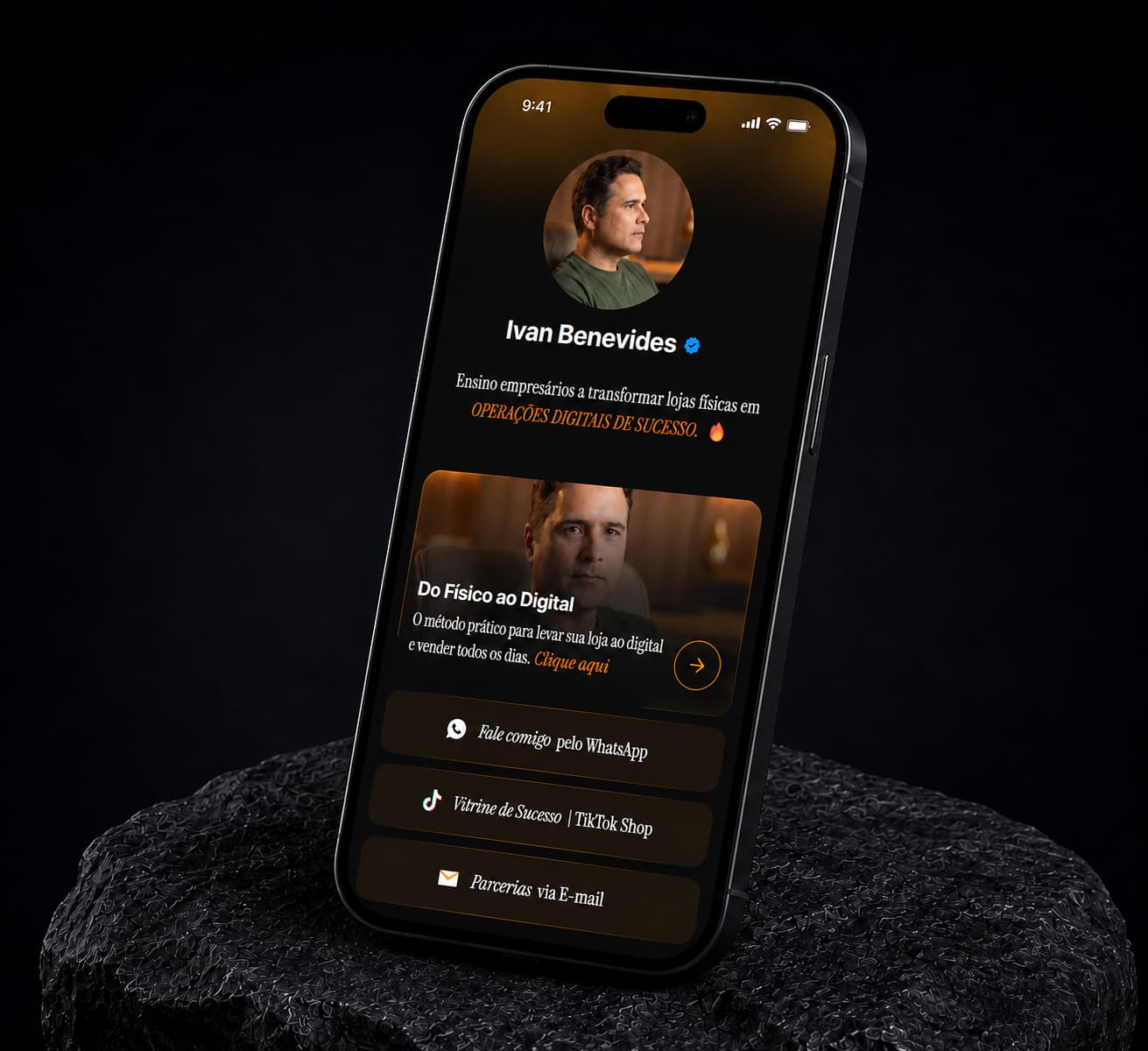Mockup da interface do projeto Ivan Benevides - Link Bio