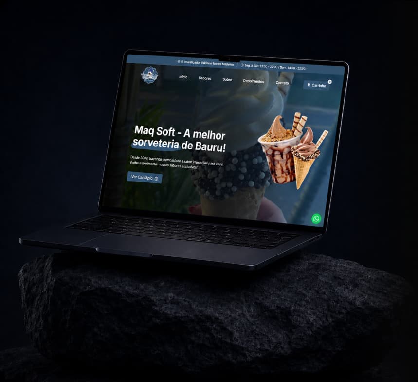 Mockup da interface do projeto Maq Soft - Loja Online via WhatsApp
