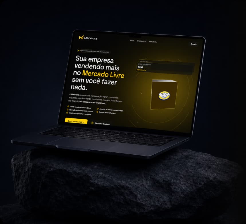 Mockup da interface do projeto Markvora - Landing Page